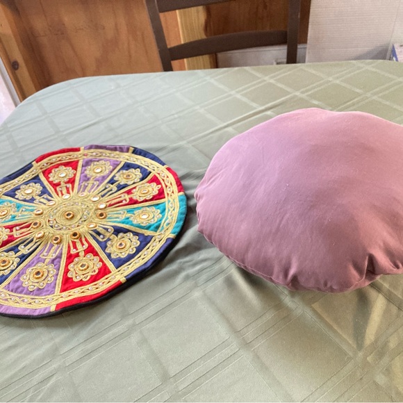 BOHEMIAN Indian Velvet Round Embroidered Decorative Round Pillow Cover 15.5” - Picture 3 of 16